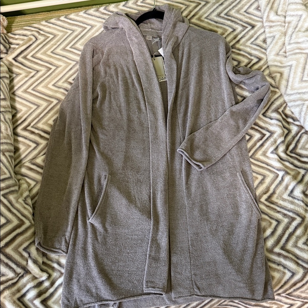 NEW Barefoot Dreams light Gray Hooded Open Cardigan, Sz S - Picture 3 of 5